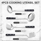 Pleafind 4-Pcs Cooking Utensils Set, Stainless Steel Kitchen Utensils, Mirror - Image 2