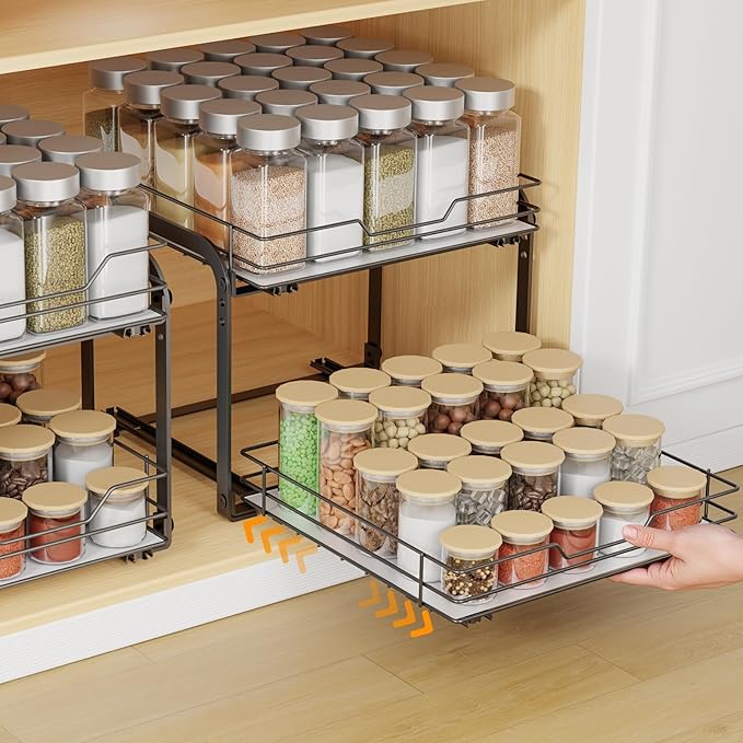 Spice Rack Organizer for Cabinet, 2 Tier Vertical Pull Out Spice Rack – Heavy - Image 9