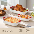 MALACASA Casserole Dishes for Oven, Ceramic Baking Dishes Set of 3, Rectangular - Image 3