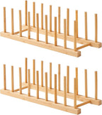 Bamboo Dish Drying Rack-2 PCS Pot Lid Plate Rack Organizer Holder by Worthyeah