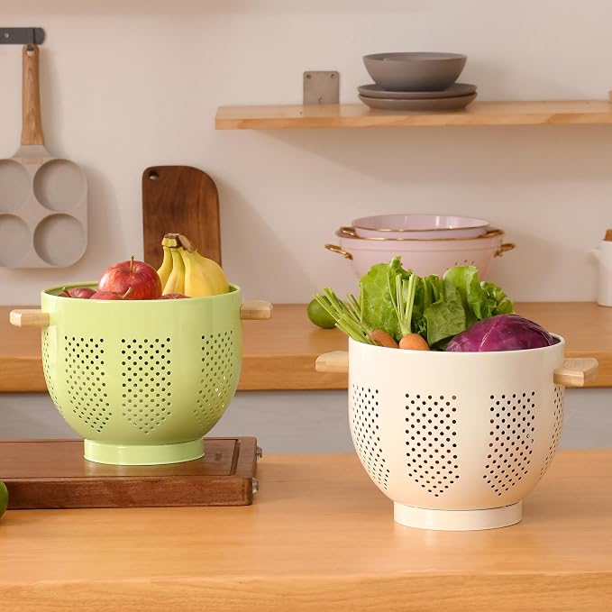 Metal Colander with Wood Handle and Stable Base, Powder Coated Steel Kitchen - Image 7