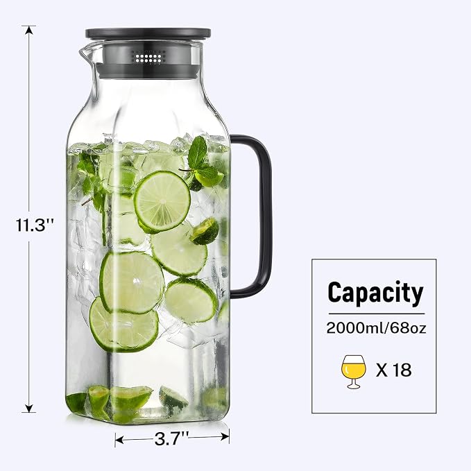 2 Pack 2 Liters/68 oz Square Glass Pitcher - Image 2