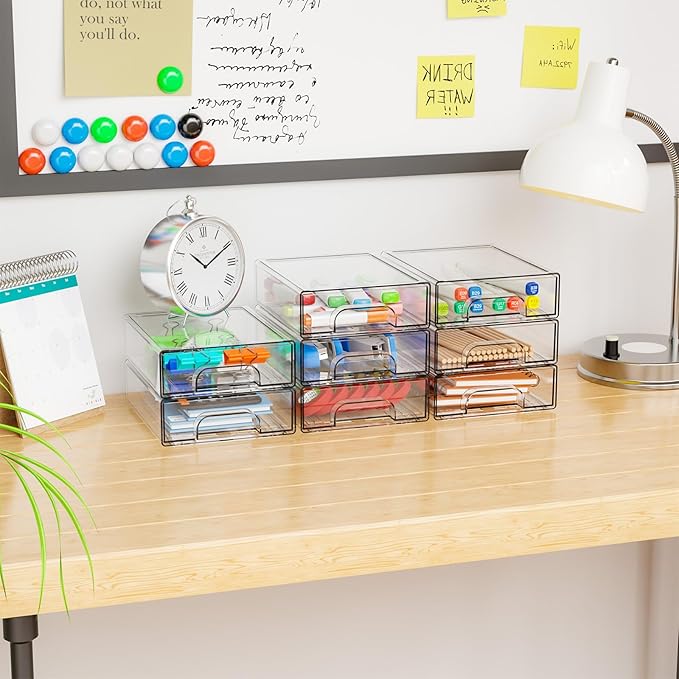 Yieach 4 Pack Small Clear Stackable Storage Drawers, 2.2'' Tall Desk - Image 9