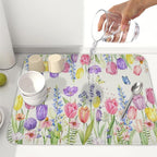 Spring Floral Dish Drying Mat for Kitchen Counter Easter Tulip Lavender Flower - Image 6