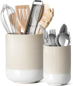 LE TAUCI Utensil Holder for Kitchen Counter, 7.3"+5.4" Fluted Ceramic Utensil by LETAUCI