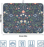 Floral Dish Drying Mat for Kitchen Counter Rustic Flower Leaves Print - Image 2