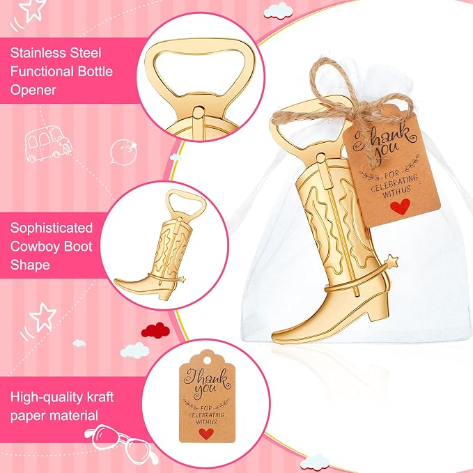 Meanplan 99 Pcs Cowboy Boot Bottle Opener Set Cowgirl Western Derby Wedding - Image 3