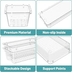 WOWBOX 16 PCS Clear Plastic Drawer Organizer Set, 4 Sizes Desk Drawer - Image 2