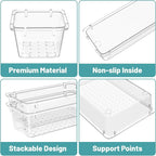 WOWBOX 8 PCS Clear Plastic Drawer Organizer Set, 4 Sizes Desk Drawer - Image 2