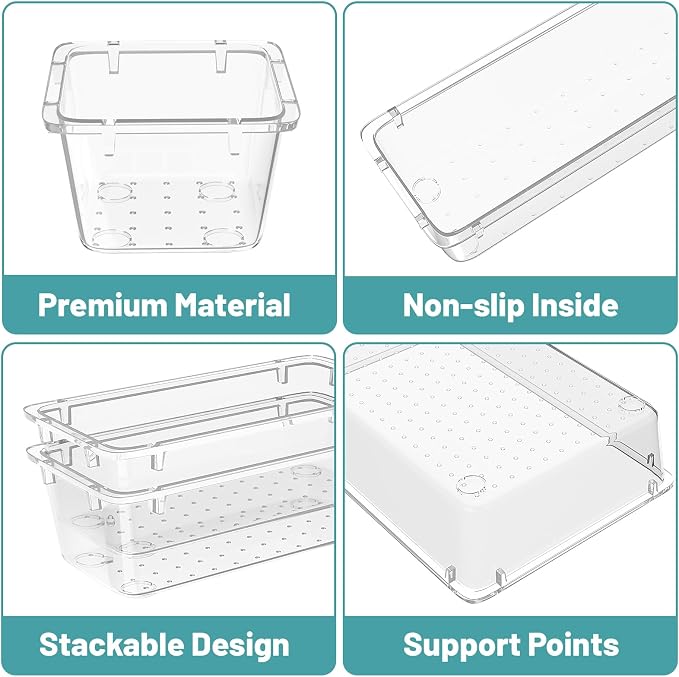 WOWBOX 8 PCS Clear Plastic Drawer Organizer Set, 4 Sizes Desk Drawer - Image 2