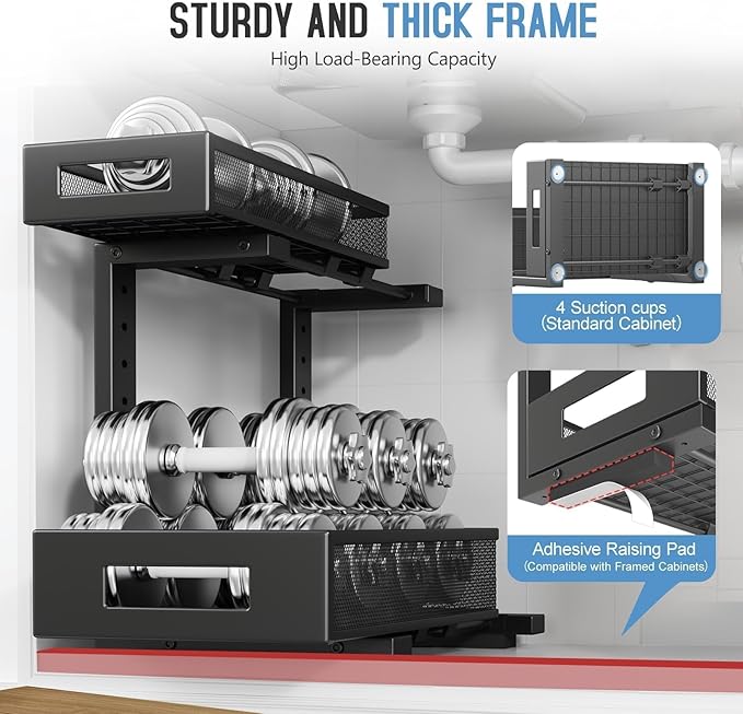 2-Pack Under Sink Storage Organizer, Large 2-Tier Elegant Mesh Pull Out Shelf - Image 3