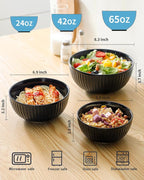 HASENSE Small Mixing Bowls of 3, Porcelain Ribbed Black Bowls 1.5/1/0.5 Qt - Image 2