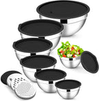 E-far Mixing Bowls with Lids Set, 7-Piece Stainless Steel Metal Mixing Bowls by E-far