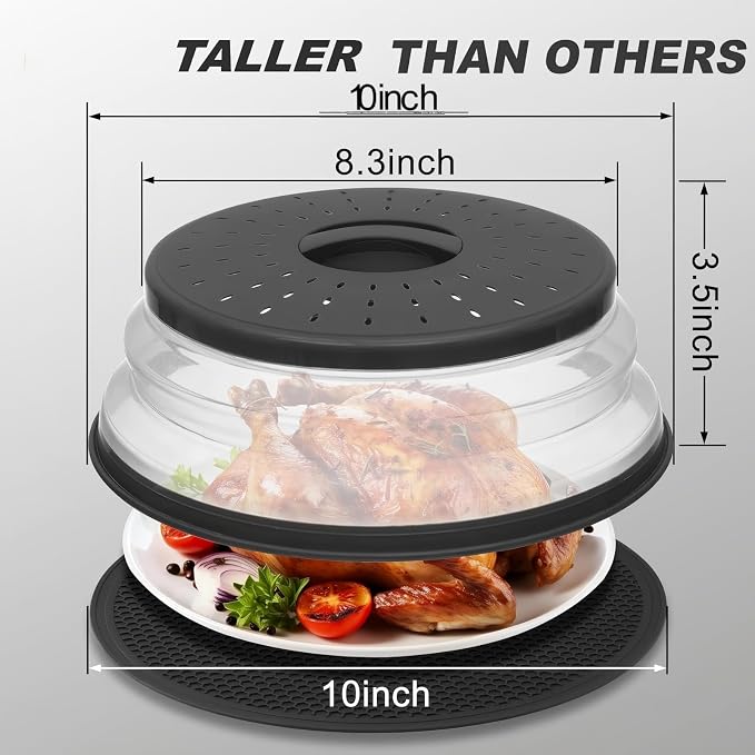 4 in 1, WENWELL 2 Microwave Splatter Cover & 2 Mat, Cooking Splash Guard - Image 2