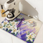 Easter Dish Drying Mat for Kitchen Counter He is Risen Cross Floral Purple - Image 7