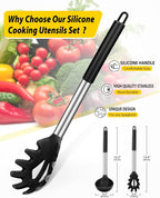 Silicone Pasta Fork and Ladle Spoon Set, Large Non Stick Kitchen Utensils - Image 2