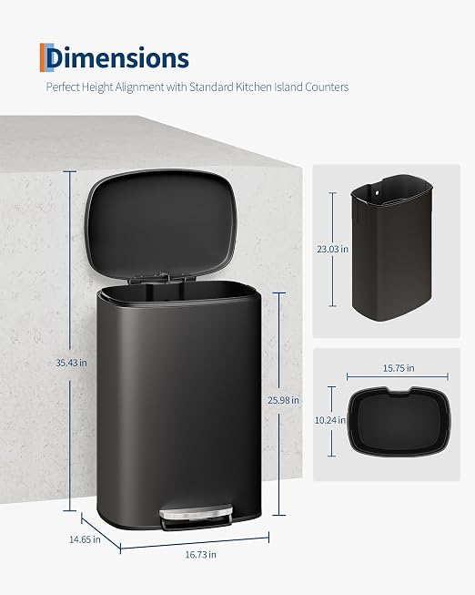 Garvee 13 gal / 50 L Metal Kitchen Trash Can - Image 6