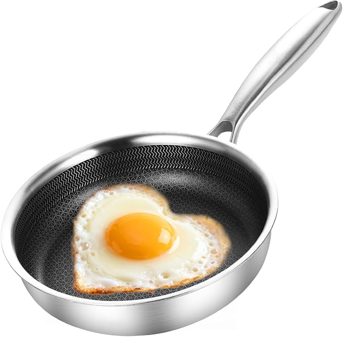 DELARLO 8 inch Tri-Ply Stainless Steel Omelette Pans Nonstick Ceramic Frying Pan by DELARLOCOOKWARE