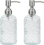 16 oz Diamond Pattern Glass Soap Dispenser, Kitchen and Bathroom Refillable by SDlumeiy