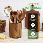 Wooden Utensil Holder, 360°Rotating 7.3'' Large Utensil Holder - Image 5