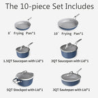 10-Piece Nonstick Ceramic Cookware Set, Non-Toxic Ceramic Coated Aluminum Pots - Image 3