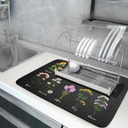 Black Flower Herbs Dish Drying Mat 18x24 Inch Botanical Floral Microfiber - Image 5