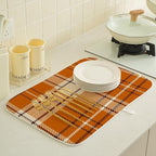 Fall Dish Drying Mat 18 x 24 inch Autumn Orange Buffalo Plaid Themed Decorative - Image 4