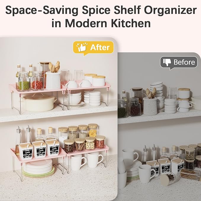 STARLATTA 2 Pcs Cabinet Organizer Shelf，Stackable Kitchen Counter Shelves - Image 4