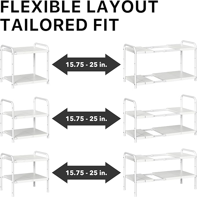 Simple Houseware Under Sink 2 Tier Expandable Heavy Duty Metal Shelf Organizer - Image 5