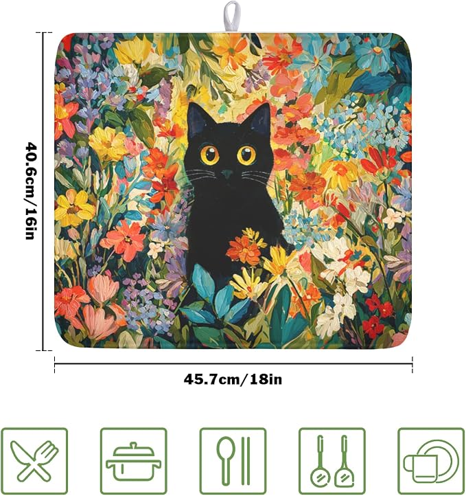 Spring Summer Floral Cat Dish Drying Mat - Image 2