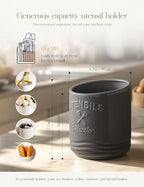 AISBUGUR Large Ceramic Utensil Holder 7.5" H×6.3" W - Image 3