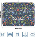Flower Floral Dish Drying Mat 18x24 inch Microfiber Navy Blue Drying Mats - Image 2