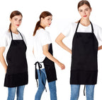 Jubatus 2 Pack 3 Pockets Adjustable Bib Apron Chef Kitchen Cooking Aprons - Image 3
