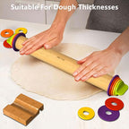 Rolling Pin with Thickness Rings and Pastry Baking Mat, 13.6" Adjustable Wooden - Image 2