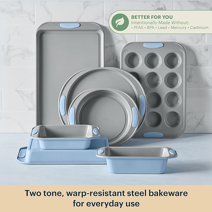 Pyrex 8-Piece Metal Bakeware Set, Lightweight Stainless Steel Baking Trays - Image 3