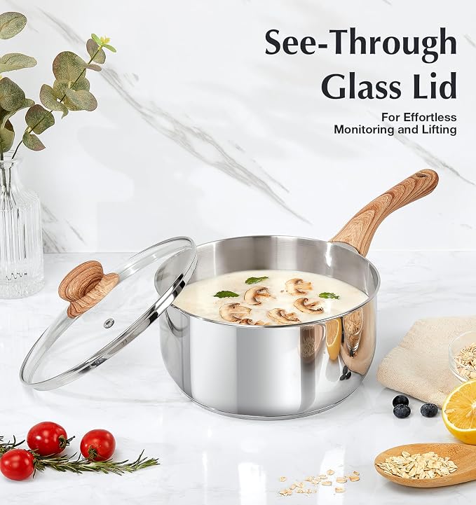 KOCH SYSTEME CS Stainless Steel Saucepan Set, 6 Piece Stainless Steel Pot 1QT & - Image 4