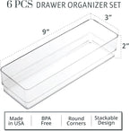 STORi SimpleSort 6-Piece Stackable Clear Drawer Organizer Set | 9" x 3" x 2" - Image 2