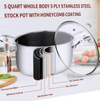 LOLYKITCH 5 QT Tri-Ply Hybrid Stainless Steel Non Stick Stock Pot - Image 5