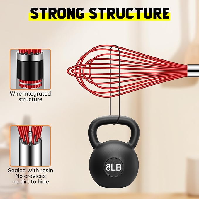 HOTEC 4 Pieces Silicone Whisks Set, Wire Balloon Whisks Egg Beater, Non-slip - Image 4