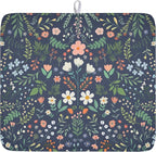 Floral Dish Drying Mat for Kitchen Counter Rustic Flower Leaves Print by Unknown