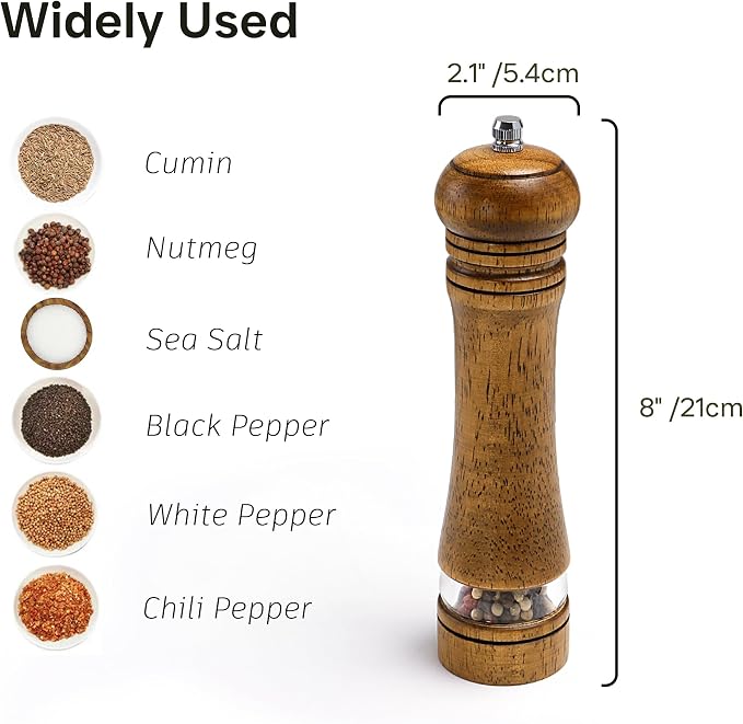 Wooden Salt and Pepper Grinder Set, Premium Oak Wood Salt Grinders Shakers - Image 4