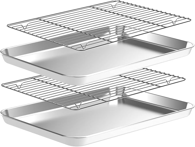 Baking Sheet with Wire Rack Set, CEKEE Stainless Steel Cookie Sheets by CEKEEBakingEasilyHappily