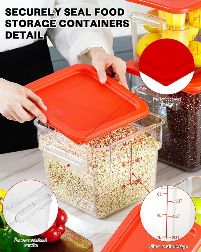 6QT Clear Food Storage Containers: 6 PCS NSF Food Storage Containers - Image 7