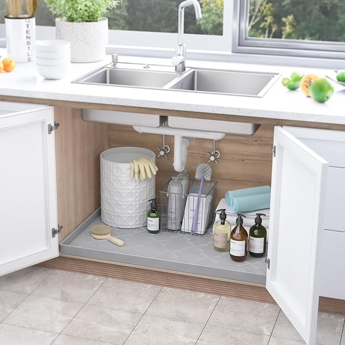 SIKADEER 28" x 22" Under Sink Mat Waterproof, Silicone Mat Kitchen Drawer Shelf - Image 6