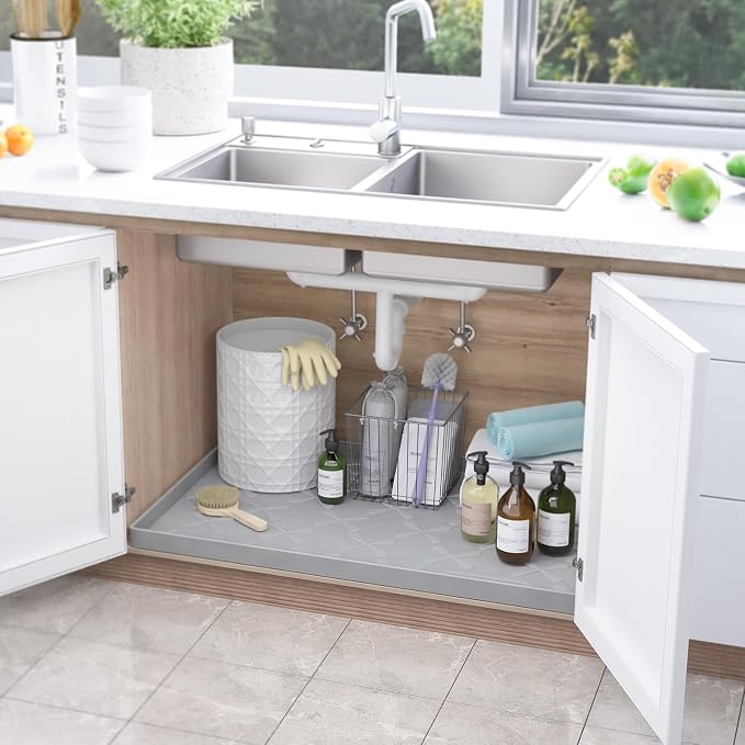 SIKADEER Under Sink Mat Waterproof 34" x 22", Silicone Mat Kitchen Drawer Shelf - Image 6