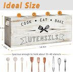 Extra Large and Durable Retro White Wooden Kitchen Utensil Holder - Image 2
