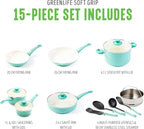 GreenLife Soft Grip Healthy Ceramic Nonstick, 15 Piece Cookware Pots and Pans - Image 3
