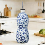 20oz Vintage Ceramic Olive Oil Dispenser Bottle, Gourd Shape Blue and White - Image 8