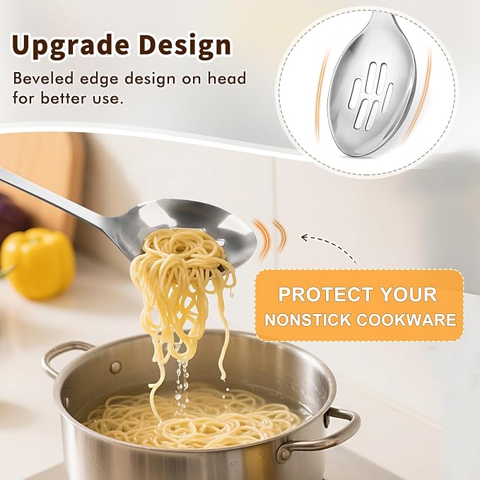 Stainless Steel Cooking Spoon, Slotted Metal Serving Spoon, Heavy Duty Sturdy - Image 3