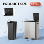 WLIVE 2 x 8 Gallon Dual Compartment Trash Can Stainless Steel, Pet-Proof Double - Image 2